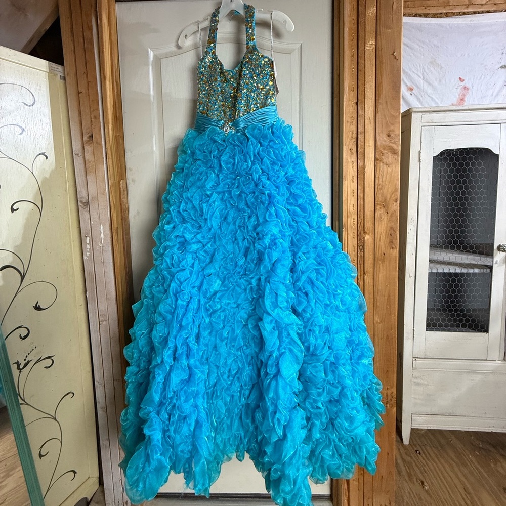 Elegant Turquoise Ruffled Kids Dress